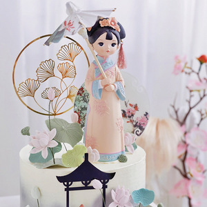 Decoraciones para pasteles, Serie Court, Muñeca Antigua I am Gege, Adornos de sombrilla pequeños estilo chino para regalo - Product Image 2