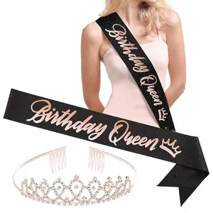 Novelty Birthday girl sash set rose gold Glitter Sash with Crown birthday queen birthday sash