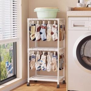 Sock Drying Rack With Multiple <b>Hooks</b> Floor Standing Mobile Clothes Organizer For Baby Bibs And Socks Storage Solution - Product Image 2