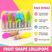 Sucettes en plastique en forme de fruits aux couleurs vives, styles variés, bonbons durs dans un tube transparent, confiserie comestible pour enfants