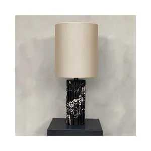 SHIHUI Classic Natural Stone Marble Decoration Black Colonnade Marble Table Lamp Base Statue Lighting