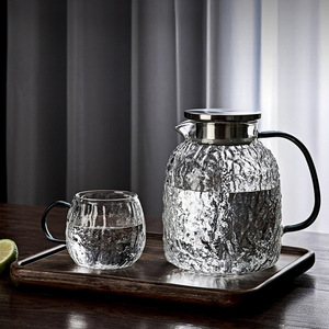 <b>Cold</b> Water Pitcher Large Capacity Glacier Pattern Thickened Glass Belly <b>Cup</b> With Lid Party Use - Product Image 3
