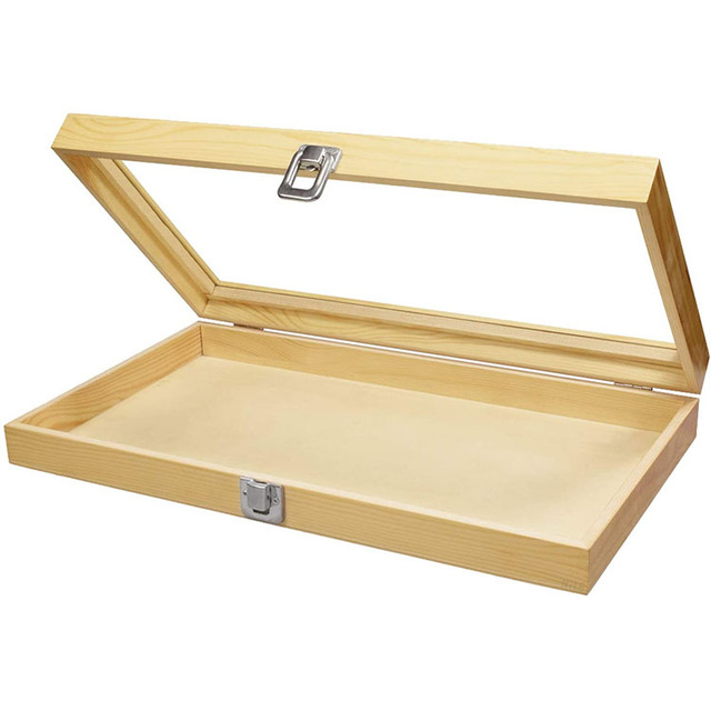 Wooden Crystal Display Box Natural Wooden Display Box with Glass Lid