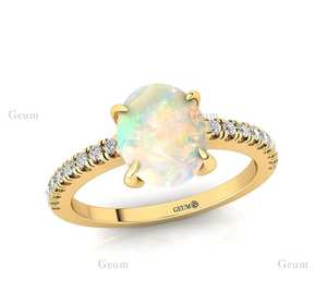 Anillo de Ópalo Etíope Natural de Forma Ovalada con Diseño Único, Oro Puro de 14K con Baño de Rodio, Adornado con Diamantes Genuinos IGI - Product Image 4