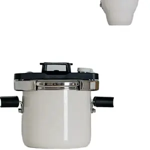 Beige 1-3 Person Mini Size Enamel Stainless Steel Pressure Cooker With Sauce Pan Lid All Stoves Available Stocked Feature
