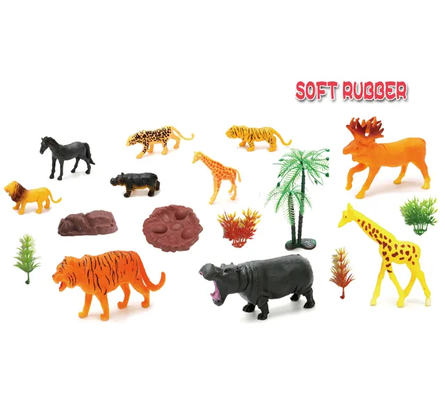 Jouets igurines du monde des animaux, 17 pièces, jeu de simulation à colle douce, fournitures de fête pour tout-petits
