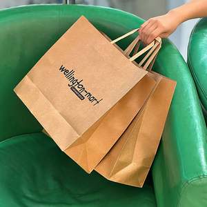Sacs en papier kraft personnalisés en gros avec logo, sacs de shopping recyclés marron avec poignée pour promotion de cadeaux - Product Image 1