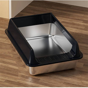 Huyo OEM Stainless Steel <b>Plastic</b> Semi-Closed Litter Box with Lid Anti-Splash High <b>Fence</b> Toilet - Product Image 3