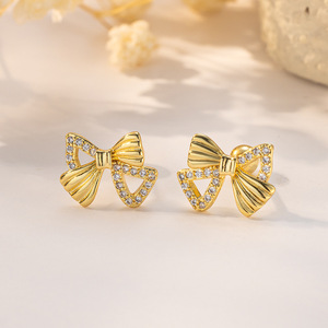 Stud Earrings 18K Gold Plated Zircon Butterfly Heart <b>Bow</b> Flower Geometric Shape Fashion Jewelry For Women - Product Image 3