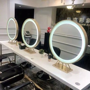 SWT de metal elegante oro doble lado salón espejo Barbero tienda espejos con soporte y Luz - Product Image 6