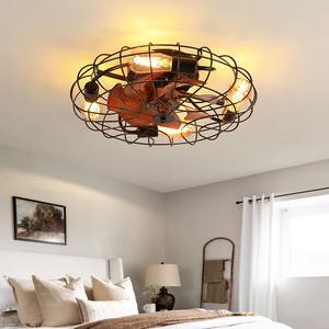 Ventilateur de plafond rétro avec lumière - 3000 lumens blanc chaud, ultra silencieux <30dB moteur DC, 7 pales, télécommande 6 vitesses et minuterie - Product Image 3