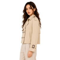 Manteau trench court croisé pour femme, style vintage, à manches raglan, doublure polaire, capuche amovible, vêtement d'extérieur personnalisé