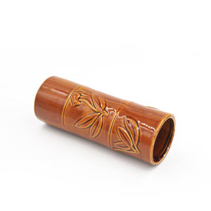 Tasse à <span class=keywords><strong>cocktail</strong></span> en céramique personnalisée marron avec texture de tube de bambou et motif de dessin animé, avec corde, pour cadeaux, vente en gros - Product Image 4