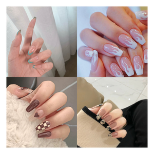 Faux ongles tendance à presser, 24 pièces, longs, forme cercueil, <span class=keywords><strong>French</strong></span> <span class=keywords><strong>manucure</strong></span>, motif damier, réutilisables pour le streetwear et les soirées - Product Image 1