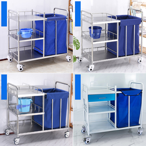 Paslanmaz çelik hastane tıbbi atık arabası mobil hemşirelik çamaşır arabaları üç kat - Product Image 2