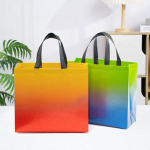 Sac à main tissé portable pour femme, durable, dégradé de couleurs, sac fourre-tout tissé portable avec logo imprimé, sac d'épicerie - Product Image 6