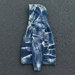 Sudadera con capucha oversize de cuello redondo para hombre, estilo retro, con bloques de color, efecto desgastado, estilo grunge, con dobladillo deshilachado y lavado ácido. - Product Image 2