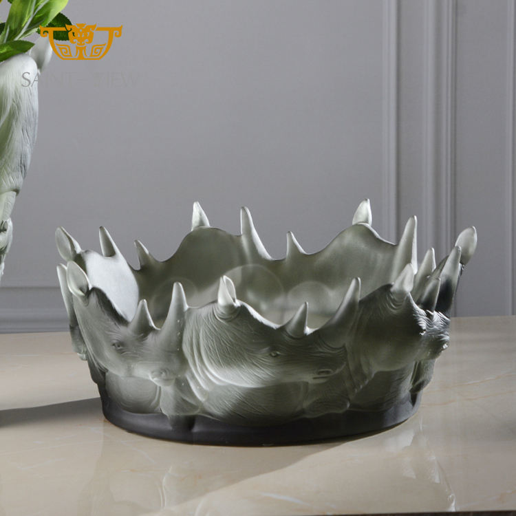 Artist Limited Edition rhinoceros Animal Design Craft Livingroom Novelty Style Fruit Bowl Centerpiec