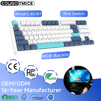 Clavier de jeu Bluetooth TKL à 87 touches, interchangeable à chaud, double mode BT5.0/2.4G, rétroéclairage RVB, clavier mécanique sans fil