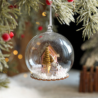 Ornement de Noël en verre de luxe avec lumière LED, scène 3D intérieure, Père Noël, gnome, décoration d'arbre de Noël, boule suspendue pour table