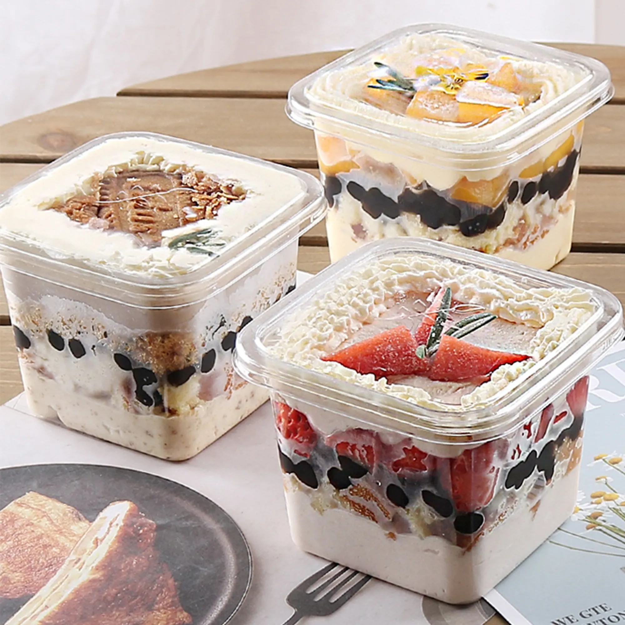 Hoge Kwaliteit Transparante Cake Voedsel Blisterbakje Verpakking Dessert Plastic Kleine Doos Dessert Cake Plastic Containers