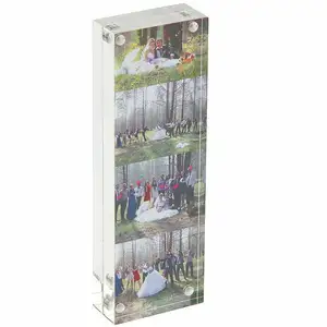 ऊर्ध्वाधर चुंबकीय फोटो फ्रेम स्पष्ट ऐक्रेलिक डबल-पक्षीय फोटो बूथ फ्रेम 2x 6 इंच परस्सेक्स पिक्चर स्ट्रिप डिस्प्ले स्टैंड