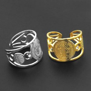 Bague en acier inoxydable Saint Benoît Exorciste, médaille religieuse, ajustable, porte-bonheur, bijou de prière, cadeau pour homme - Product Image 6