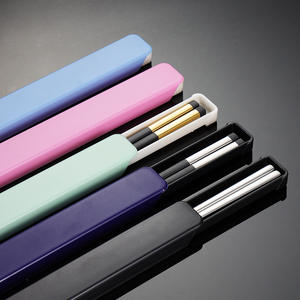 Sumpit baja tahan karat 304 portabel kualitas tinggi sumpit hitam perak dengan kotak - Product Image 2