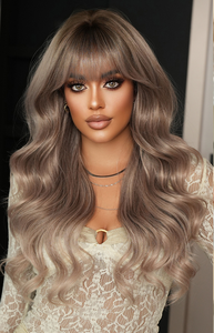 Parrucca Lunga Ricciolina Stile Europeo-Americano da 24 Pollici <span class=keywords><strong>con</strong></span> <span class=keywords><strong>Frangia</strong></span> e Grandi Onde in Fibra Sintetica, Disponibile in Diverse Opzioni di Colore - Product Image 5