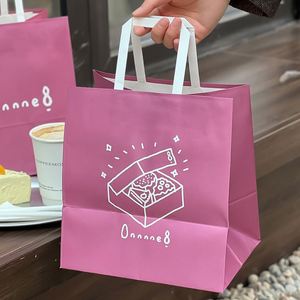 Sacs en papier kraft biodégradables et recyclables avec poignée, impression de logo personnalisée, pour l'emballage alimentaire à emporter des boulangeries - Product Image 5