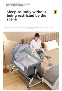 Lit bébé et berceau portable multifonctionnel 2-en-1 pliable pour nouveau-né 0-36 mois, lit d'appoint en métal/bois pour la maison et l'hôpital - Product Image 6