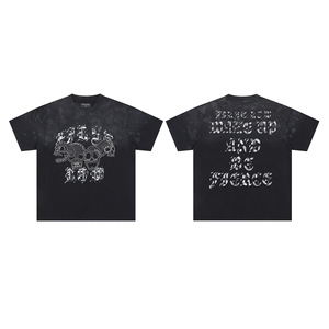 Nuova T-shirt a maniche corte in cotone lavato con strass e stampa diretta a inchiostro bianco sulla prima <span class=keywords><strong>fila</strong></span> |   RockOut - Product Image 3