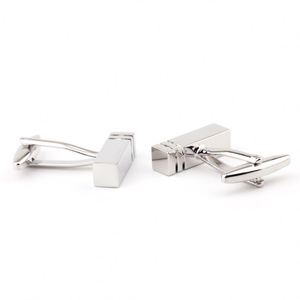 Rectangular <b>Smooth</b> Metal Cufflinks <b>Brushed</b> White Steel Tone Copper Cufflinks Custom Engravable Men's Suit Shirt Fashion Cufflink - Product Image 4