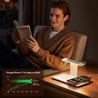 Station de charge rapide 3-en-1 avec port Type-C pour chargeur magnétique sans fil, veilleuse à trois niveaux, 15W max pour téléphone portable et montre