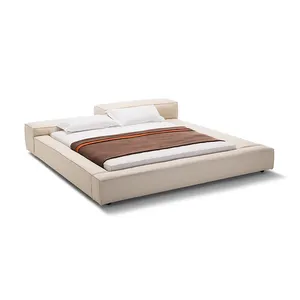 Fabrika İtalyan deri çift kişilik yatak büyük yatak odası mobilyası ahşap kral yatak modern yatak daire yatak odası için