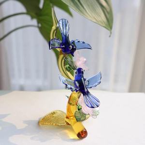 Figura Decorativa de Colibrí y Flor en Vidrio Azul Soplado a Mano, Escultura Artística de Animal para Decoración del Hogar - Product Image 5