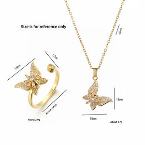 Women's Rotatable Butterfly Gold Plated Copper Necklace <b>Earrings</b> <b>Bracelet</b> Ring <b>Set</b> Fashion Collarbone Chain Wholesale Jewelry - Product Image 4