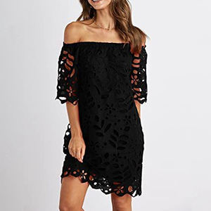 Stylish women's cutout off-shoulder short-sleeved party embroidery <b>dress</b> custom cotton mini <b>dress</b> - Product Image 4