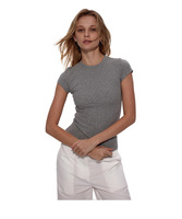 T-shirt basique à manches courtes en tricot à col rond multicolores pour femmes, coupe ajustée, motifs et couleurs personnalisables