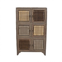 Nouvelle armoire de rangement traditionnelle rustique en bois d'acajou et en rotin avec six portes pour le salon, la décoration de la maison, l'utilisation à l'hôtel