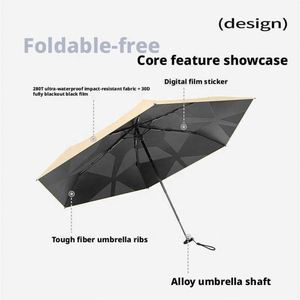 Parapluie pliant moderne mini entièrement automatique à 6 baleines avec mémoire de forme, protection UV et écran solaire, revêtement noir, pour adultes, en polyester 40% - Product Image 3