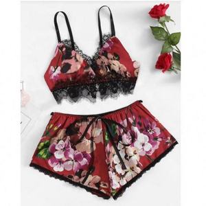 Setelan Lingerie sutra piyama pendek Satin wanita baru kustom mode - Product Image 1