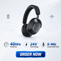Headphone Nirkabel Hybrid ANC Over-Ear, 6.0 dengan Waktu Putar 40 Jam untuk Perjalanan & Kerja