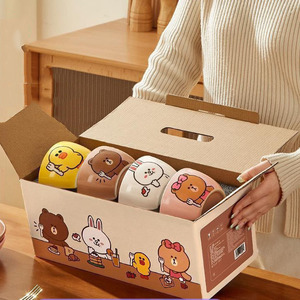 Ensemble de 4 bols en céramique, motif lapin brun de dessin animé, Sally Choco, vaisselle pour la maison, boîte cadeau pour le dîner quotidien en famille - Product Image 2
