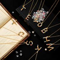 DUOYING S925 Collier avec pendentif lettre initiale personnalisée, bijoux alphabet en strass multicolores, couleur or, collier pour femme