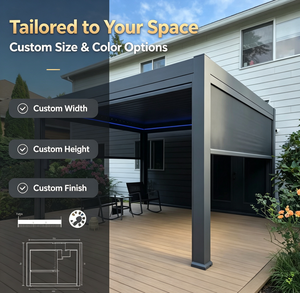 Pérgola Moderna con Techo <span class=keywords><strong>de</strong></span> Láminas, Gazebo <span class=keywords><strong>de</strong></span> Aluminio con Luces LED, Pantallas Retráctiles, Vidrio Templado Impermeable, Pabellón Personalizable - Product Image 3