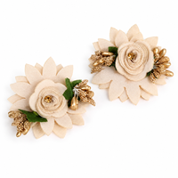 Applique florale 3D Champagne avec fleurs brodées et perles dorées à coudre pour robe de mariée, coiffure et projets DIY