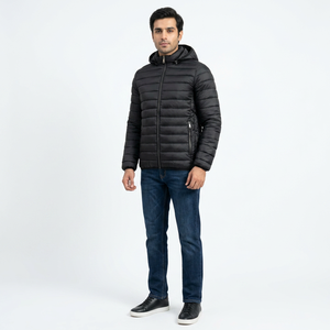 Black Stand Collar Puffer Jacket Cold Weather Winter <b>Waterproof</b> Canvas Outerwear <b>Warm</b> - Product Image 1