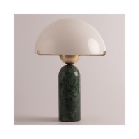 SH STONE Design moderne Base de lampe en marbre Pivoine polie Table de chevet champignon vert avec abat-jour blanc pour la décoration de la villa