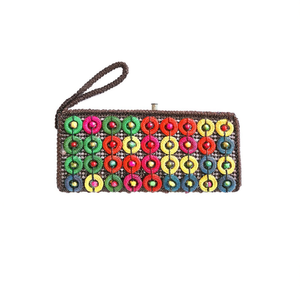 Borsa in guscio di cocco 9,5x19,5 cm con design colorato e perline, pochette portafoglio - Product Image 2